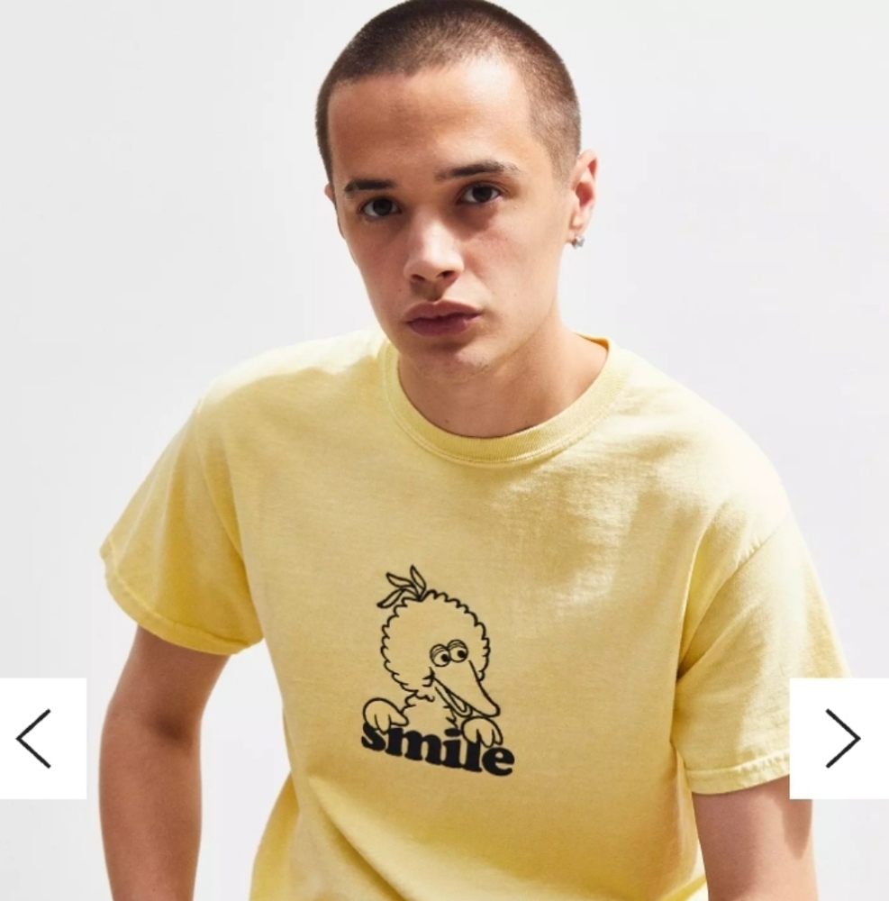 Urban Outfitters Sesame Street Big Bird Embroidered Yellow Tee Small